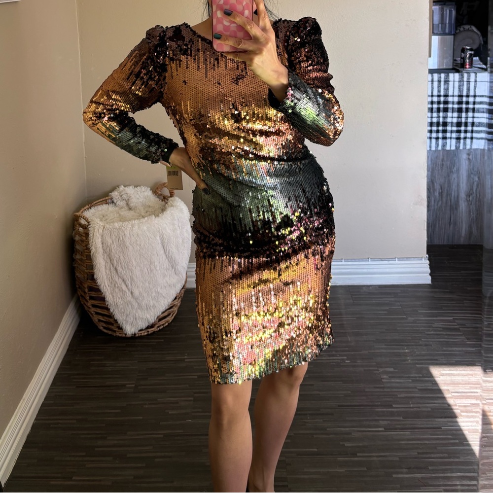 Nanette Lenore Black, Copper & Gray Sequins night out Dress